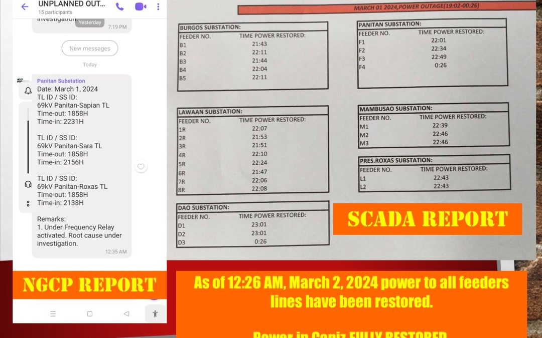 POWER RESTORATION UPDATE