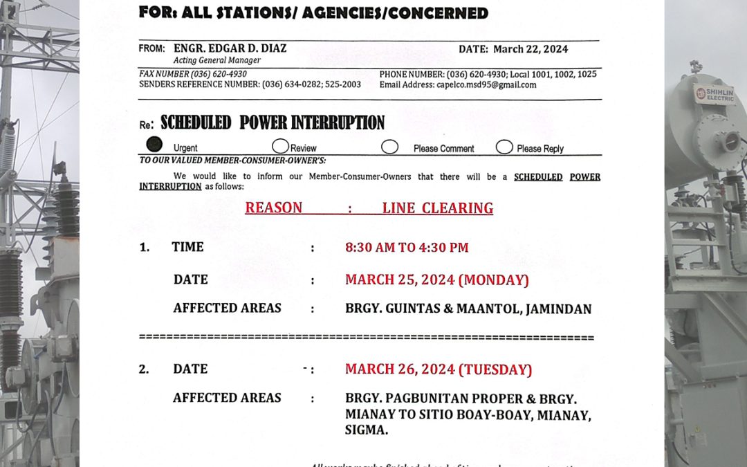 SCHEDULED POWER INTERRUPTION