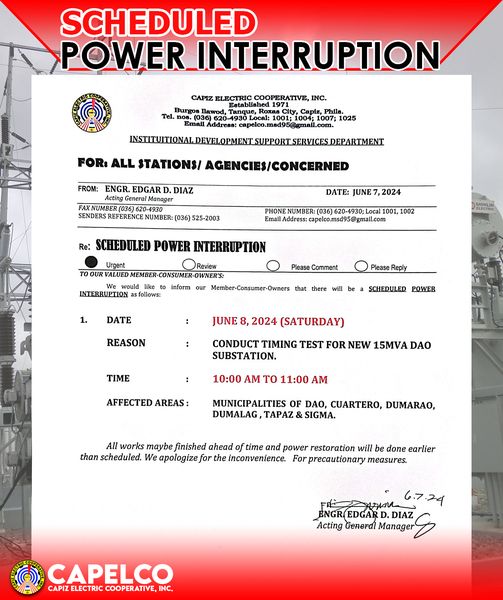 SCHEDULED POWER INTERRUPTION