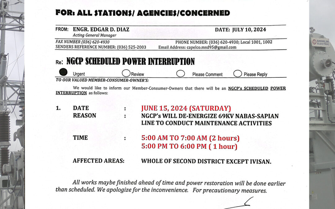 SCHEDULED POWER INTERRUPTION