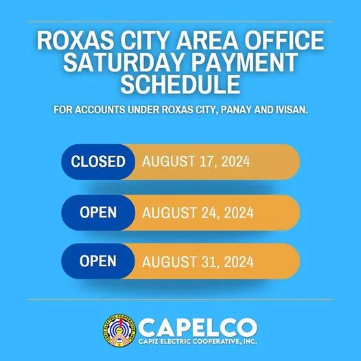 ROXAS CITY AREA OFFICE SATURDAY PAYMENT SCHEDULE