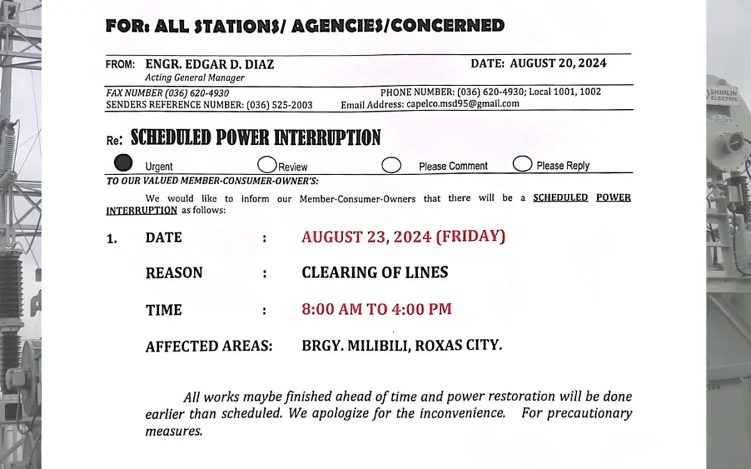 SCHEDULED POWER INTERRUPTION