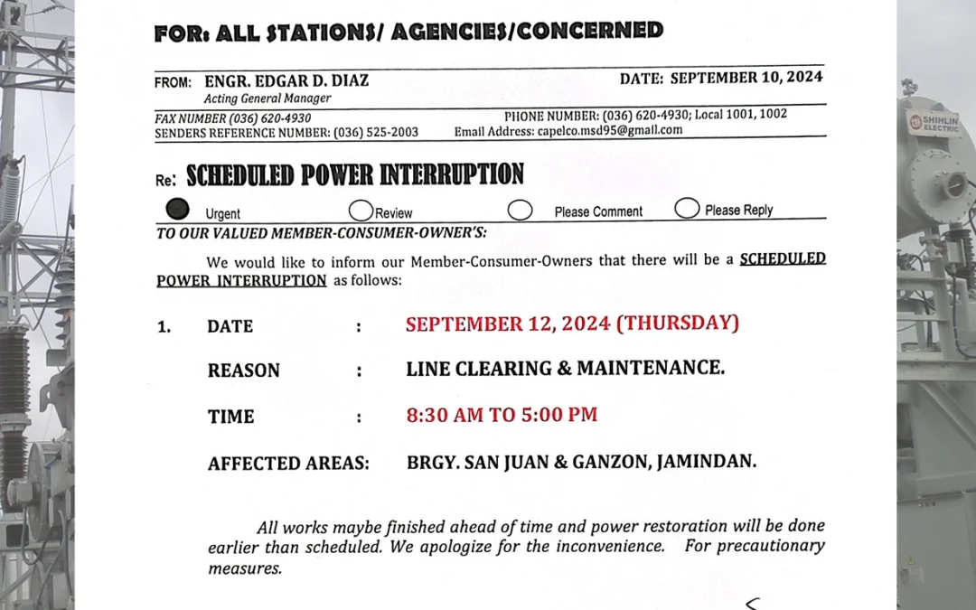 SCHEDULED POWER INTERRUPTION