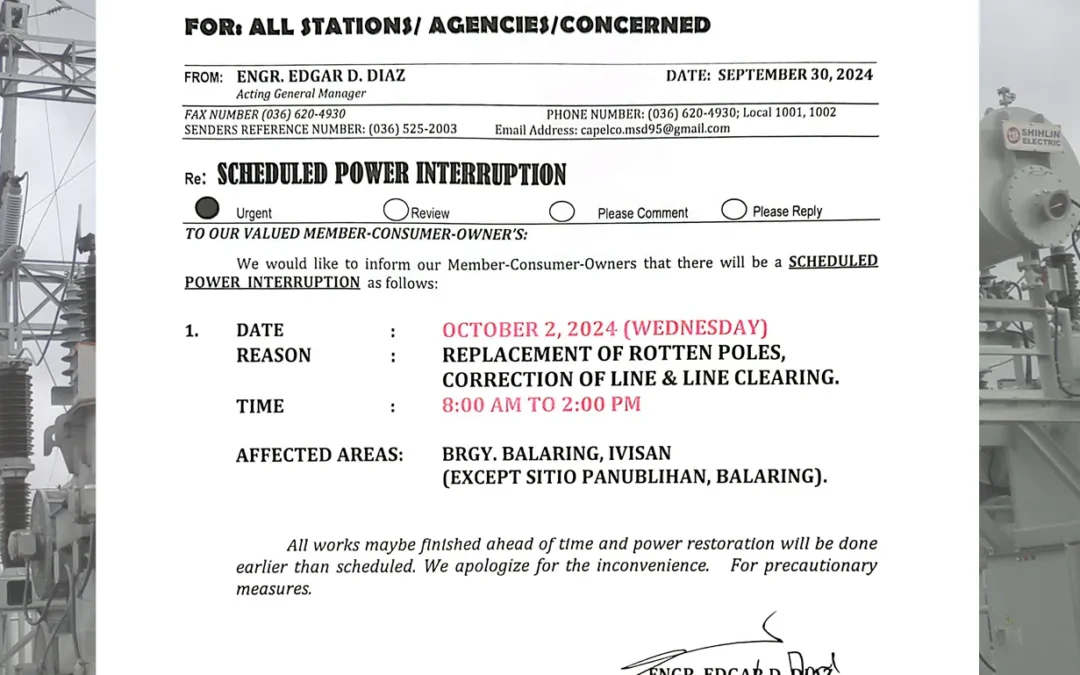 SCHEDULED POWER INTERRUPTION