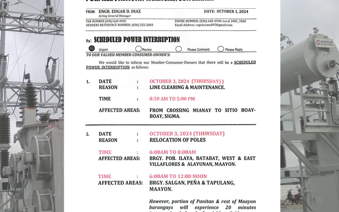 SCHEDULED POWER INTERRUPTION