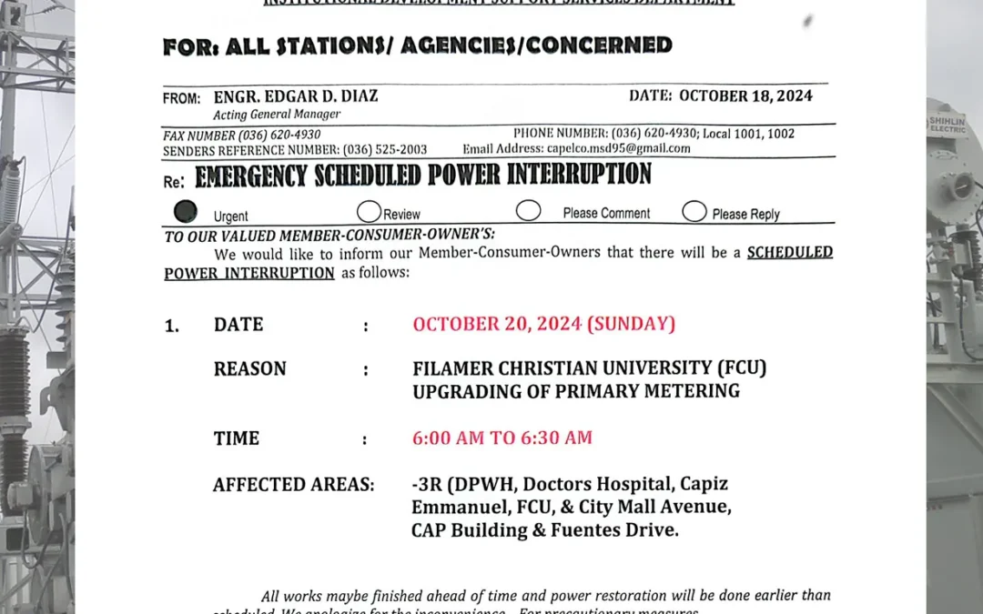 SCHEDULED POWER INTERRUPTION