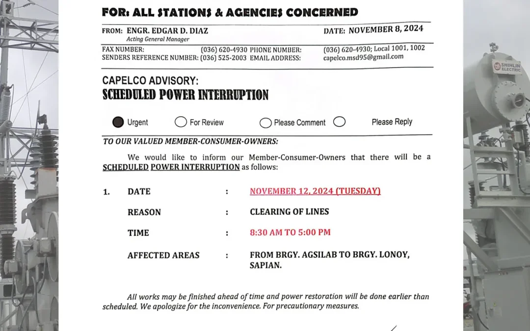 SCHEDULED POWER INTERRUPTION