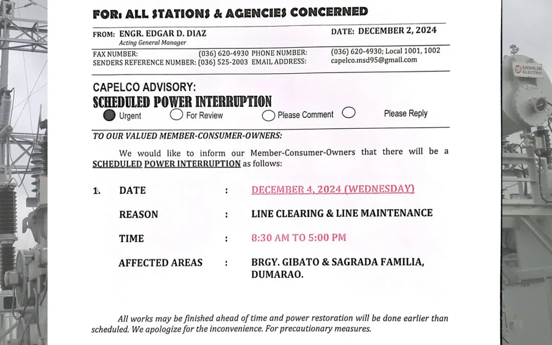 SCHEDULED POWER INTERRUPTION