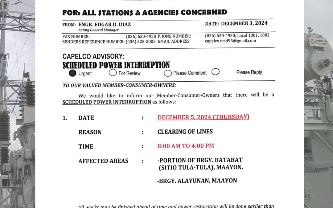 SCHEDULED POWER INTERRUPTION