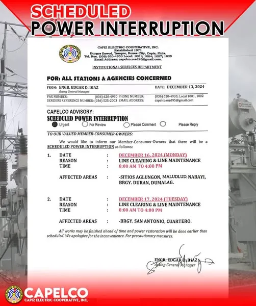 SCHEDULED POWER INTERRUPTION