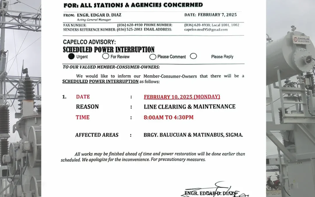 SCHEDULED POWER INTERRUPTION