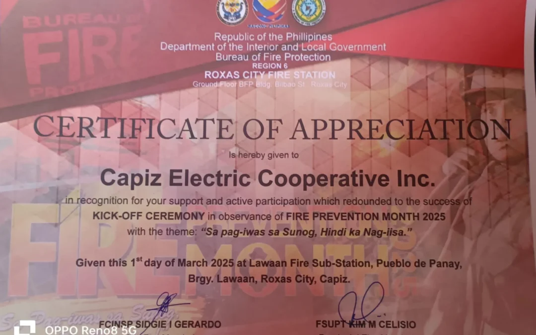 CAPELCO PARTICIPATED IN THE NATIONWIDE 59TH FIRE PREVENTION MONTH KICK-OFF CEREMONY AND CARAVAN IN ROXAS CITY & PILAR, CAPIZ. (